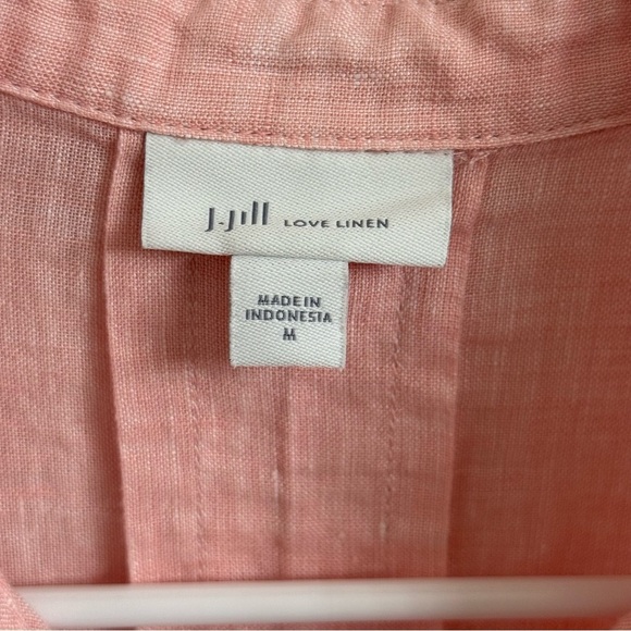 J Jill Love Linen Womens Size M Soft Pink Long Sleeve Button Up Tunic Blouse Top - Picture 5 of 9